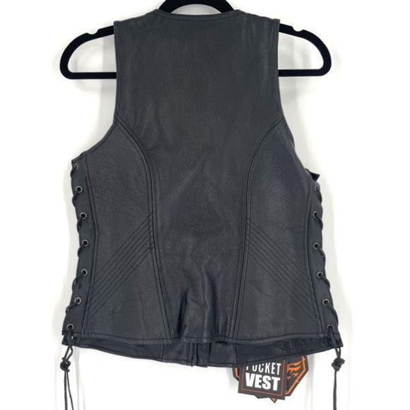 Milwaukee Leather Women's Gun Pocket Side Lace Biker Style Vest Black Medium NWT - Picture 2 of 9